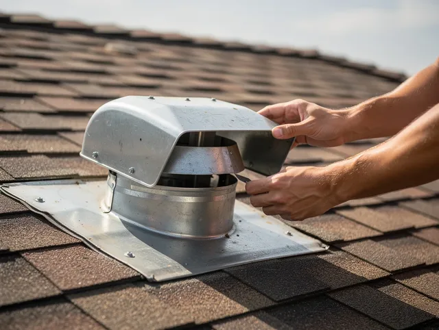 San Clemente Dryer Vent Cleaning certified technician safely cleaning a roof-mounted dryer vent in San Clemente
