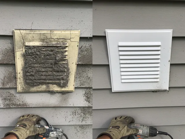 San Clemente Dryer Vent Cleaning technician installing high-quality dryer vent cover at a residential property in San Clemente